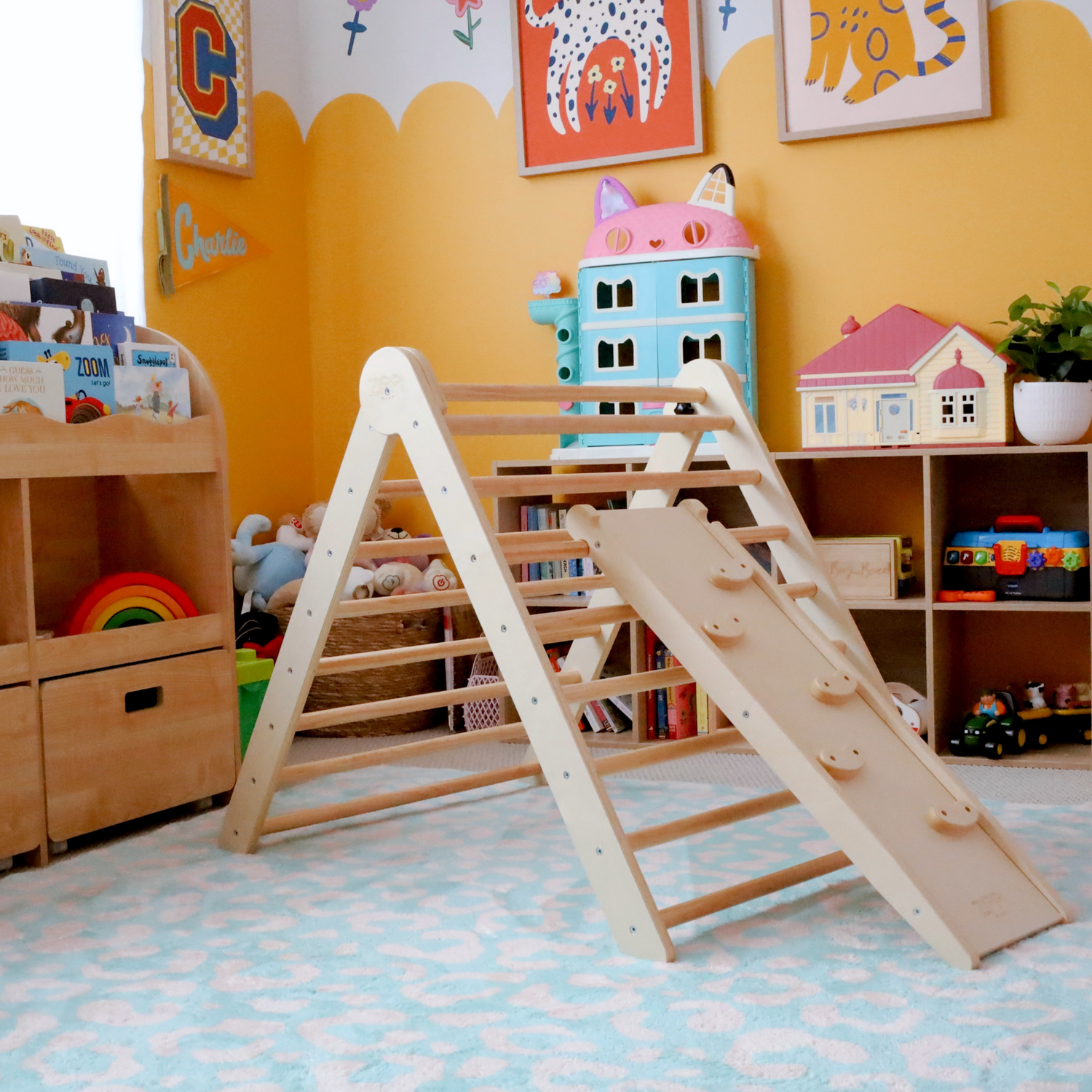 Adding a climbing ramp to your Pikler triangle increases the fun and the challenge