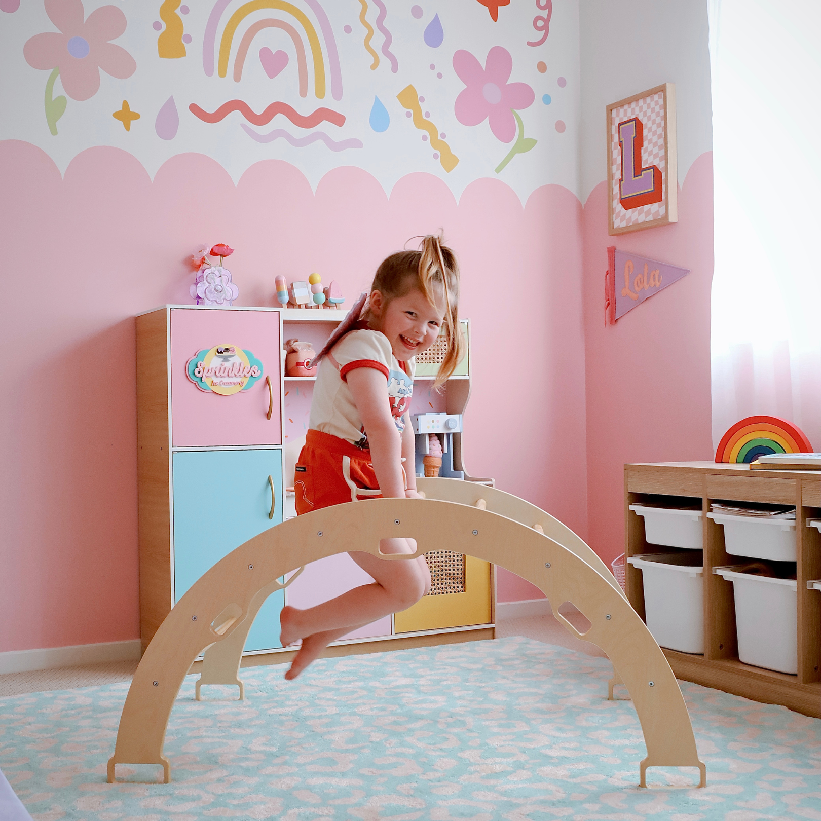 Our Rocking Arch can be used as a fun climbing frame that challeges children differently to the pikler triangle